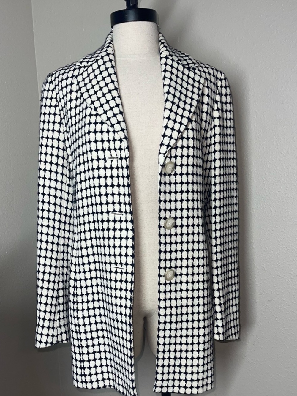 Ann Taylor Black and White Geometric Button Front Jacket S
